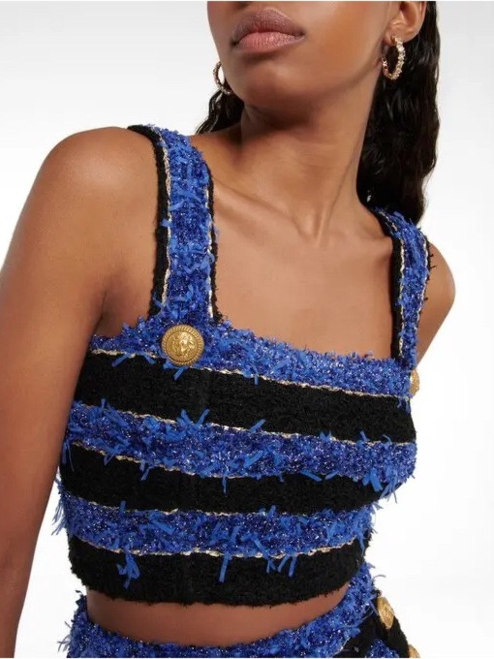 Balmain striped tweed crop top and skirt set in blue/black - Picture 3 of 12